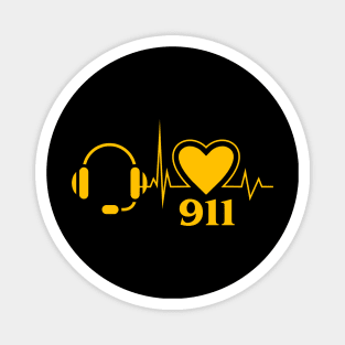 Thin Gold Line Dispatcher Heartbeat for 911 Operators Magnet